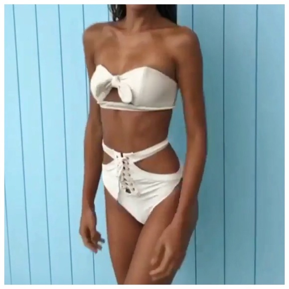 ⭐️ front knot high waisted ribbed bikini - Picture 3 of 5